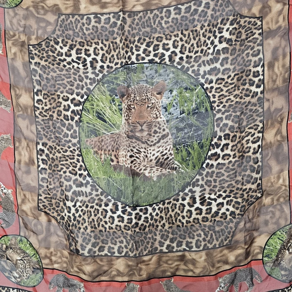 Vintage Leopard Print And Photo 100% Silk Square Scarf - Unique